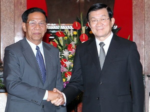 ປະທານປະເທດເຈືອງເຕີນຊາງ ໃຫ້ການຕ້ອນຮັບຄະນະຜູ້ແທນ ພັກປະຊາຊົນກຳປູເຈຍ